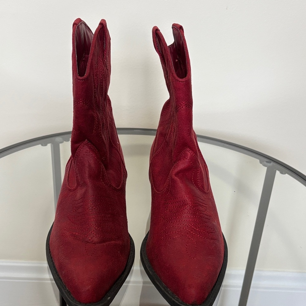 Women's Red Western Ankle Boots Mid-calf - Picture 6 of 14